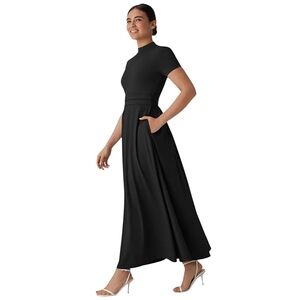 Halara Stand Collar Short Sleeve Pocket Flare Maxi Casual DressWomens Medium